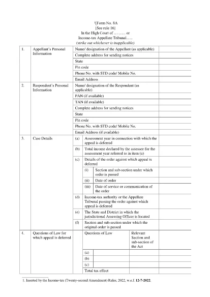 Formulário de ITD 8A Índia