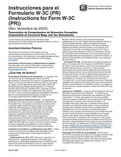 Form W-3C Instruktioner (Puerto Rico Version)