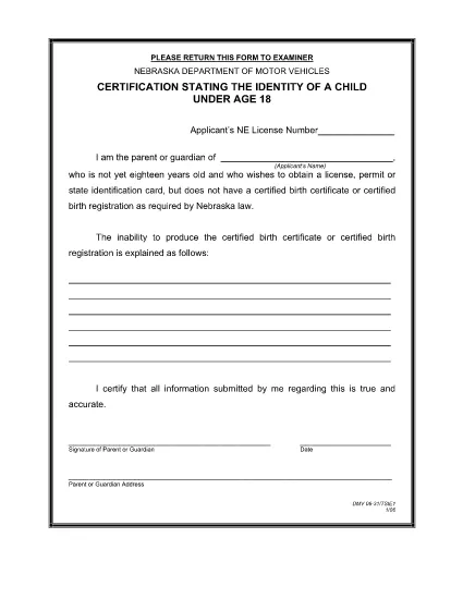 Under Age 18 Certificazione in Nebraska