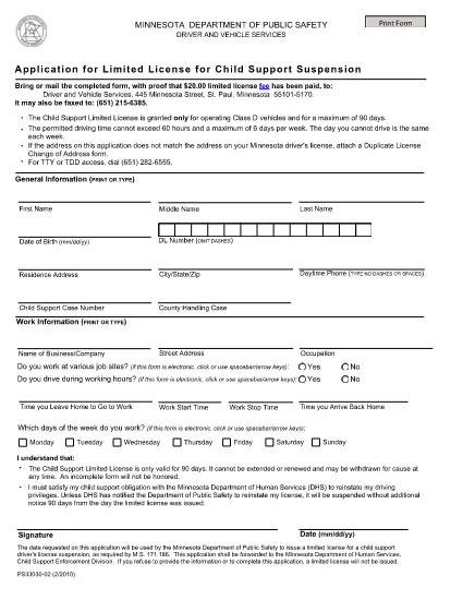 Form PS33030 Minnesota