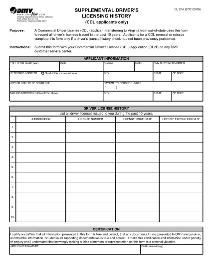 Form DL 2PA Virginia