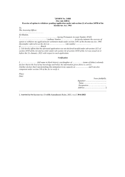 Formulário de ITD 34BB Índia