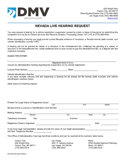 Formulário NVL 005 Nevada