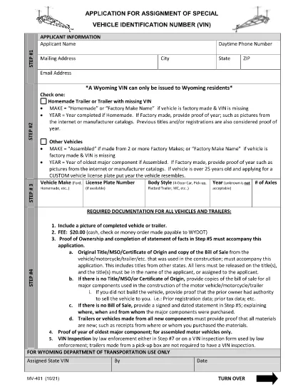 MV-401 Stato Assegnato VIN Applicazione | Wyoming