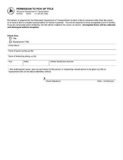 Formulário MV2932 Wisconsin