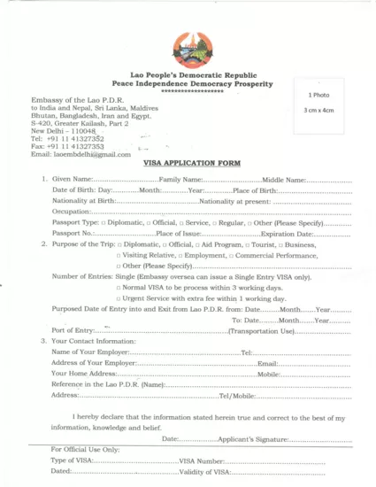 Laos Visa Application Form
