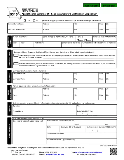 Form 5315 Missouri