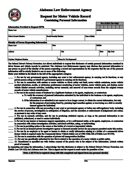 Alabama Motor Vehicle Record Request Form