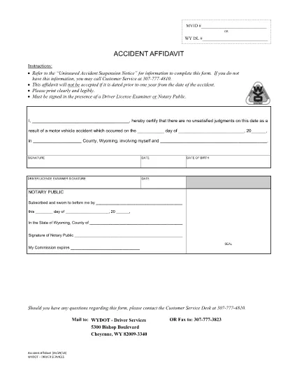 Accident Affidavit | Wyoming
