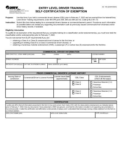 Form DL 120 Virginia