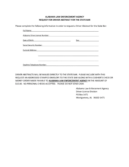 Alabama State BAR Abstract Request Form