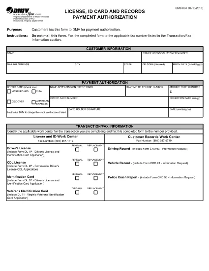 Form DMS 004 Virginia