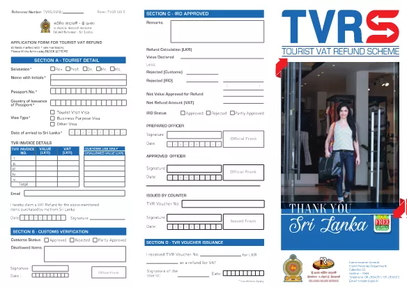 Sri Lanka Formular de cerere de rambursare a TVA-ului turistic