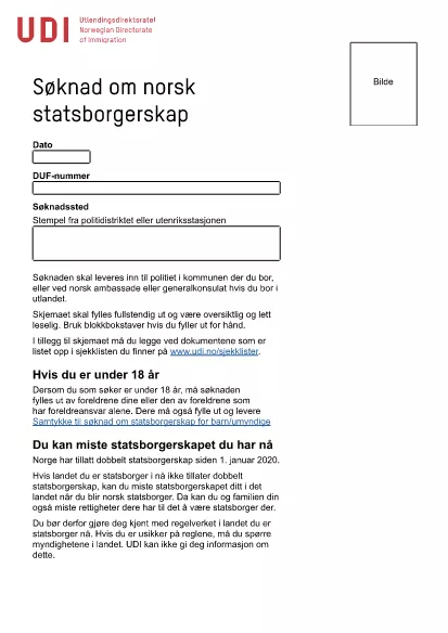 Норвежская заявка на гражданство (Norwegian)