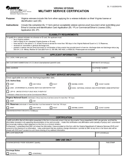 Form DL 11 Virginia