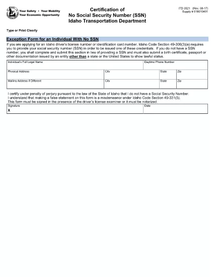 Сертифициране на номер без социална осигуровка (SSN) в Idaho