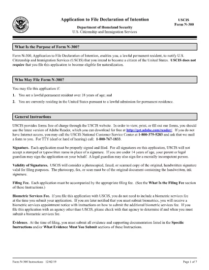 Instruções para o formulário N-300, Aplicação à Declaração de Arquivo de Intenção