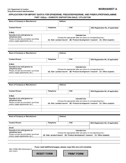 DEA Form 488 Worksheet A