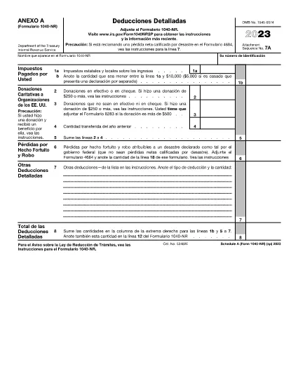 Form 1040-NR Schedule A (Spanish Version)