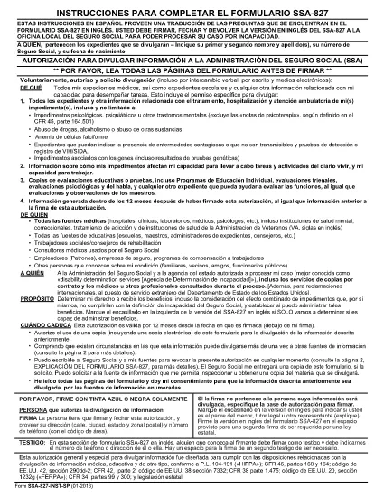 Form SSA-827 Instruksi (Spanyol)