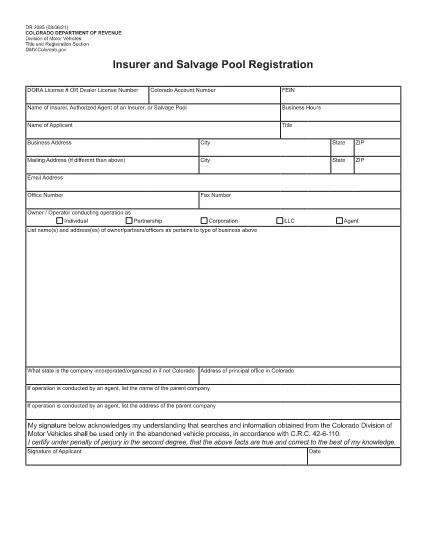 Form DR 2085 Colorado