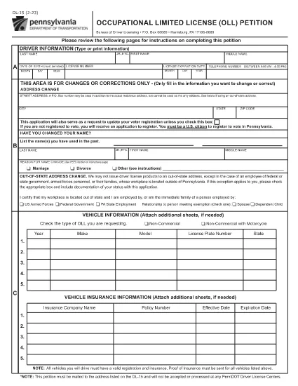 Formulário DL-15-15A Pensilvânia