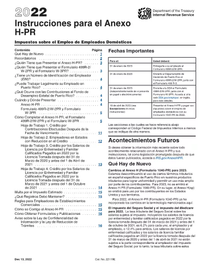 Form 1040 Instruktioner for Plan H (Puerto Rican Version)