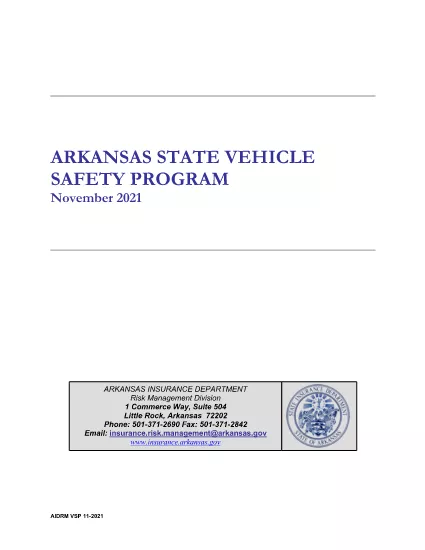 Arkansas State Vehicle Safety Program Packet