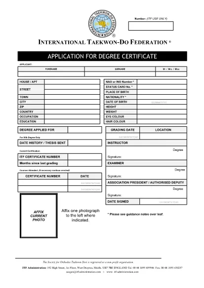 Formularz wniosku o certyfikat stopnia