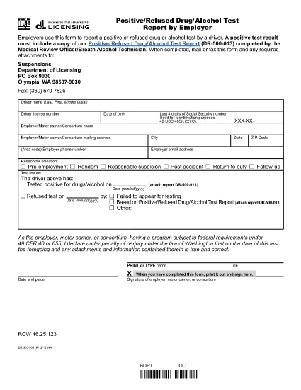 Positive/Refused Drug/Alcohol Test Report by Employer