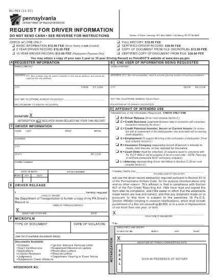 Form DL-503 Pennsylvania
