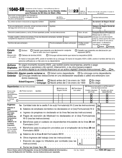 Form 1040-SR (Versi Spanyol)