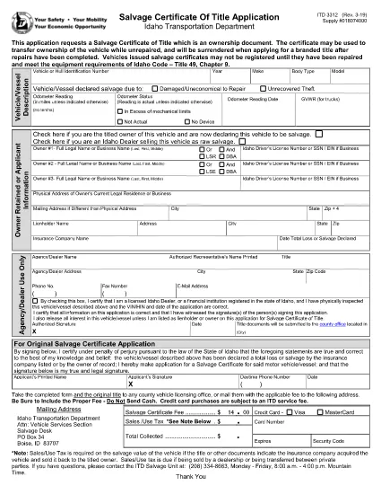 Formulário ITD 3312 Idaho