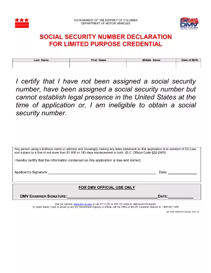 Social Security Number Declaration Form (English)