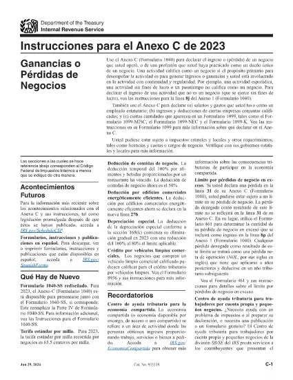 Instruções para o Formulário 1040 Agenda C (Versão Espanhola)