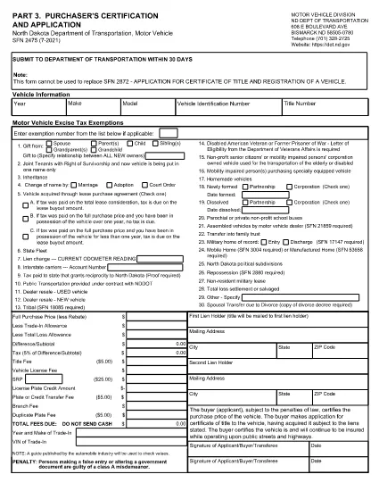Form SFN 2475 Kuzey Dakota