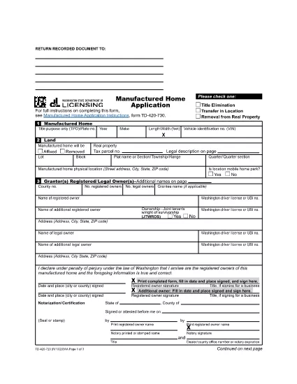 Manufactured Home Application Form | Washington