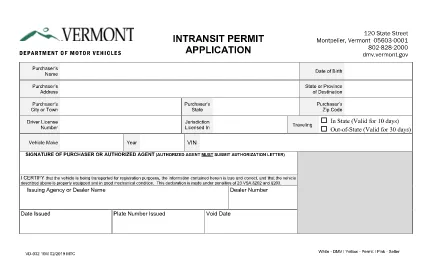 Form VD-032 Vermont
