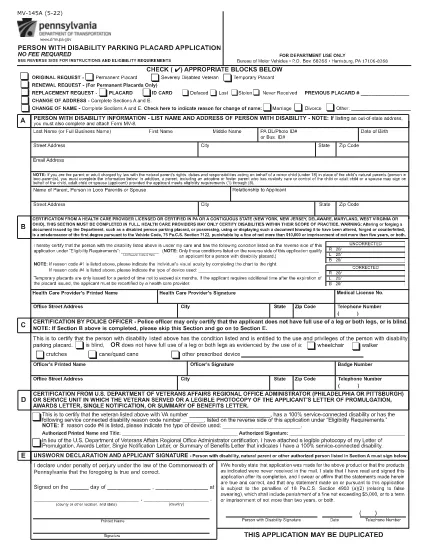 Form MV-145A Pennsylvania