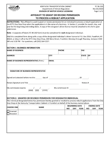 Form TC 96-350 Kentucky