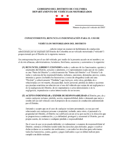 Consent, Waiver and Indemnity Form (Adult) - Spanish (Español)