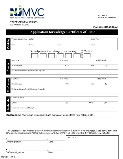 Form OS/SS-61 New Jersey