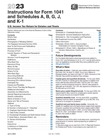 ფორმა 1041 გრაფიკი A, B, G, J და K-1 ინსტრუქციები