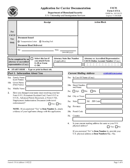 フォーム131A、旅行文書(キャリア証拠)申請