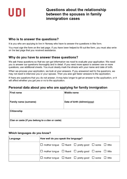 Заявка на семейную иммиграцию в Норвегии