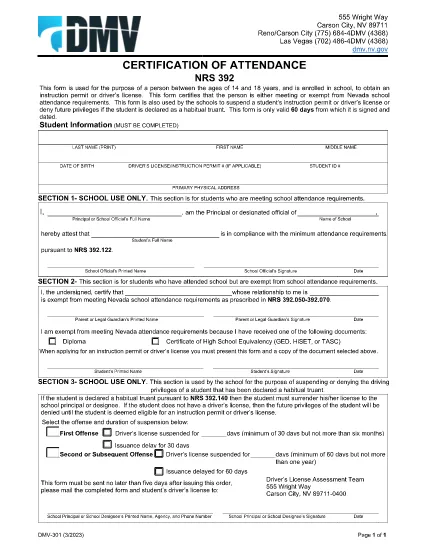 Form DMV 301 Nevada