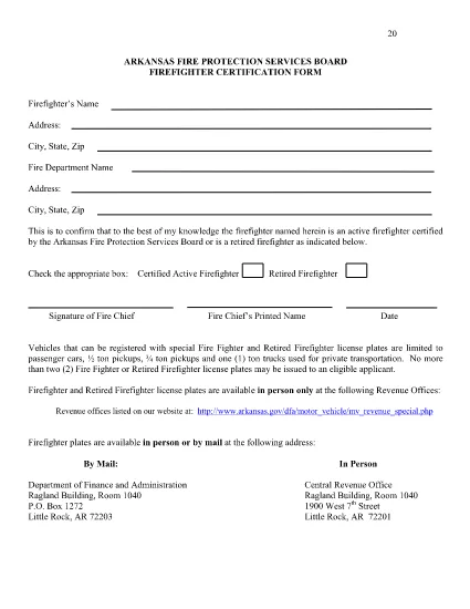 Firefighter Certification Form in Arkansas