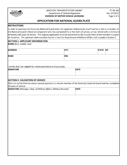 Form TC 96-345 Kentucky