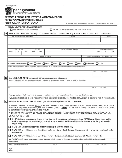Formulário DL-298 Pensilvânia
