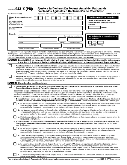 Form 943-X (Puerto Rican Version)